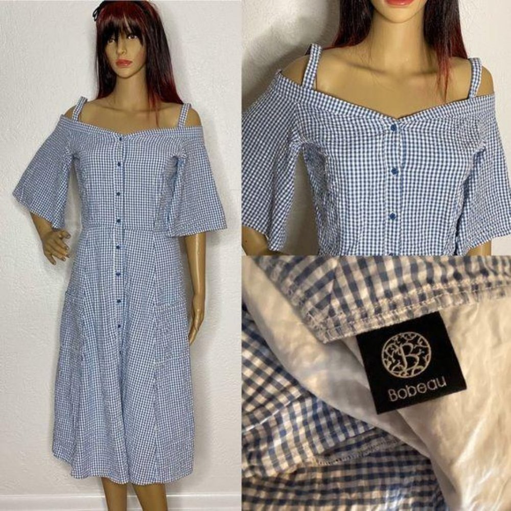 Bobeau Gingham Dress Retro Hippie Gypsy Spring